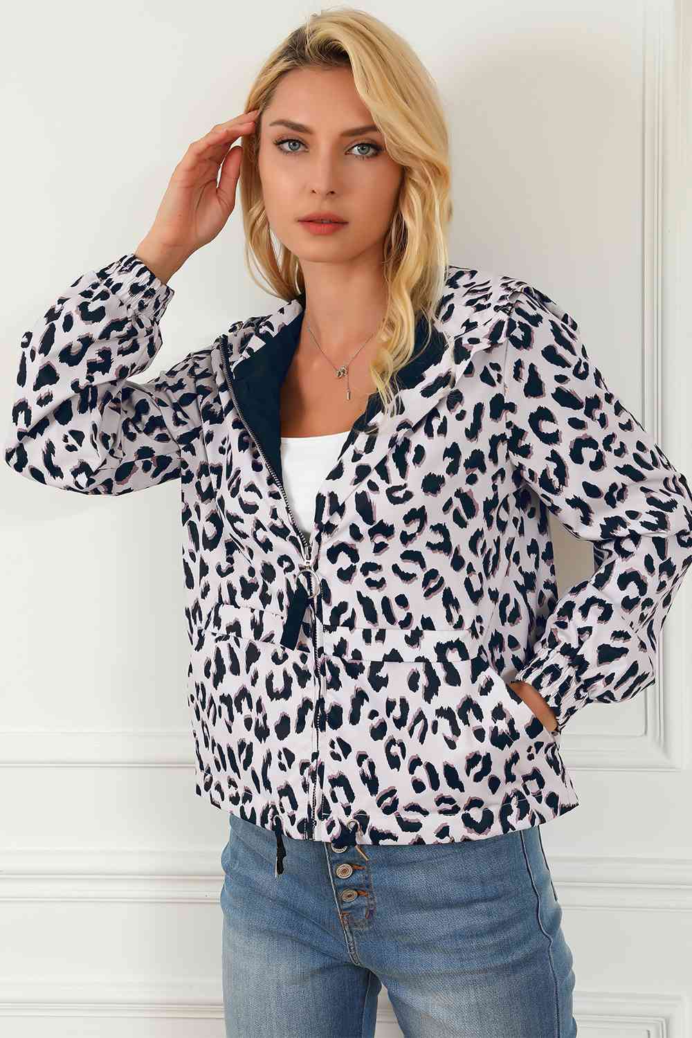 Leopard Zip-Up Hooded Jacket BLUE ZONE PLANET