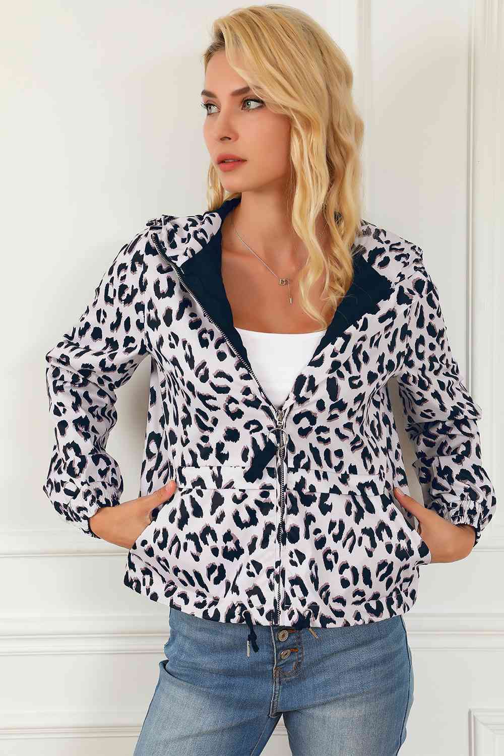 Leopard Zip-Up Hooded Jacket BLUE ZONE PLANET