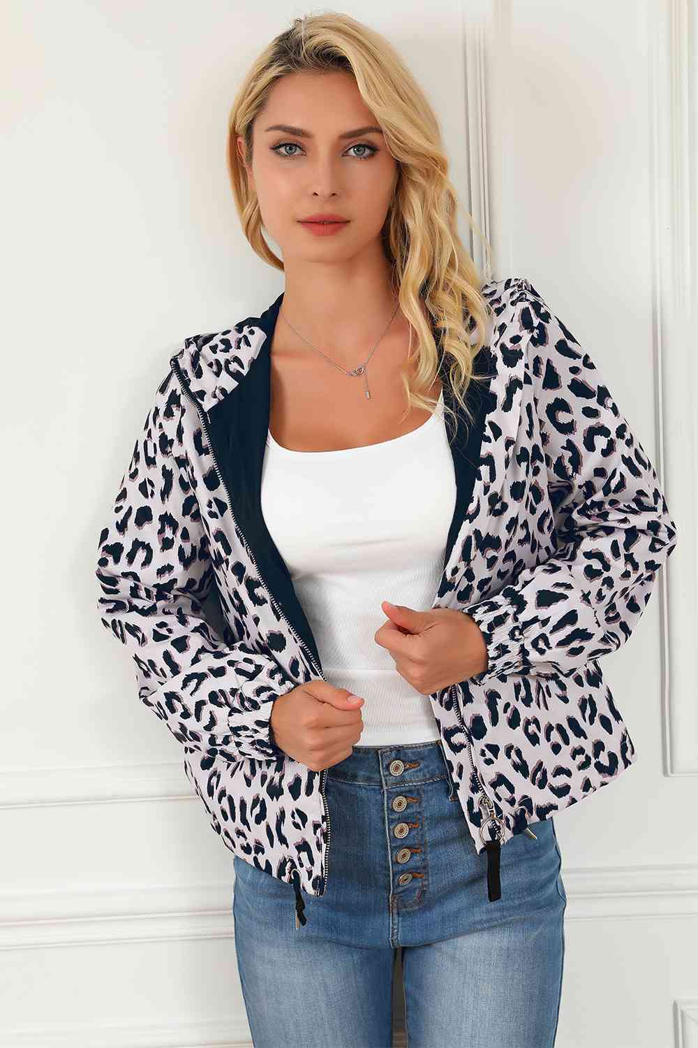 Leopard Zip-Up Hooded Jacket BLUE ZONE PLANET