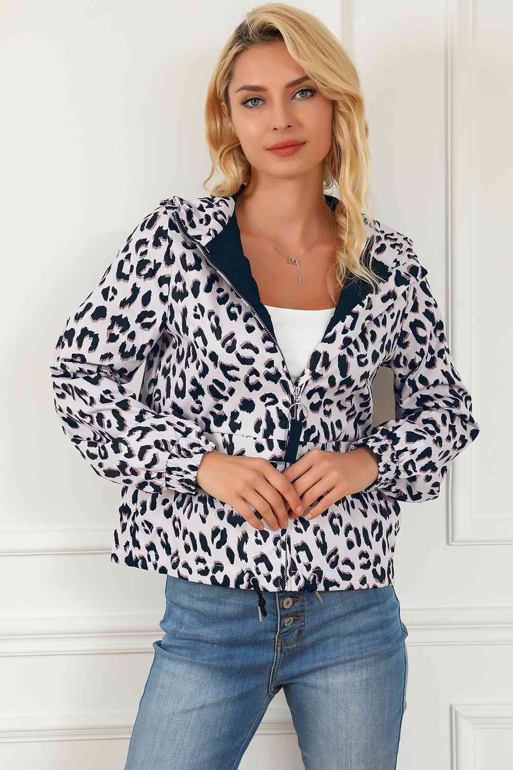 Leopard Zip-Up Hooded Jacket BLUE ZONE PLANET