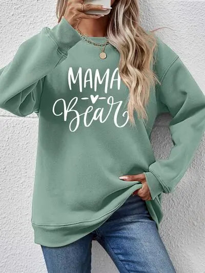 Letter Graphic Round Neck Long Sleeve Sweatshirt BLUE ZONE PLANET