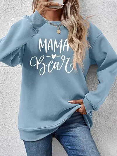 Letter Graphic Round Neck Long Sleeve Sweatshirt BLUE ZONE PLANET