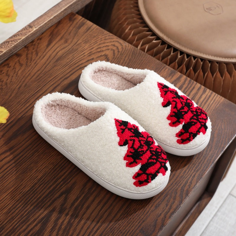 Blue Zone Planet | Christmas Tree Pattern Unisex Home Winter Fur Slippers-[Adult]-[Female]-White-36/37-2022 Online Blue Zone Planet