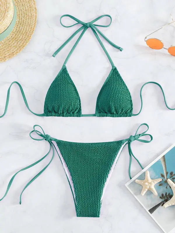 Lia's Wave Pattern Lace-up Bikini BLUE ZONE PLANET