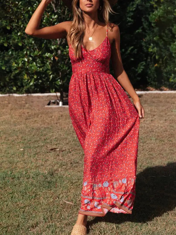 Lily's Bohemian V-Neck Floral Maxi Dress BLUE ZONE PLANET