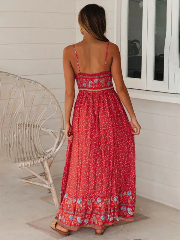 Lily's Bohemian V-Neck Floral Maxi Dress BLUE ZONE PLANET