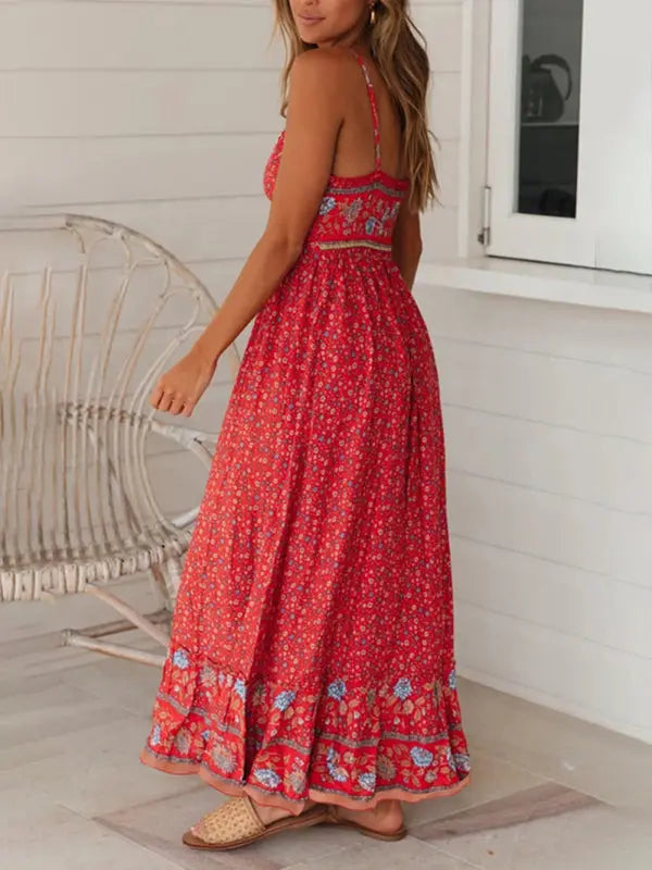 Lily's Bohemian V-Neck Floral Maxi Dress BLUE ZONE PLANET