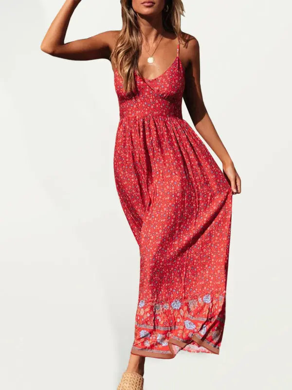 Lily's Bohemian V-Neck Floral Maxi Dress BLUE ZONE PLANET