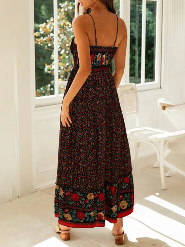 Lily's Bohemian V-Neck Floral Maxi Dress BLUE ZONE PLANET