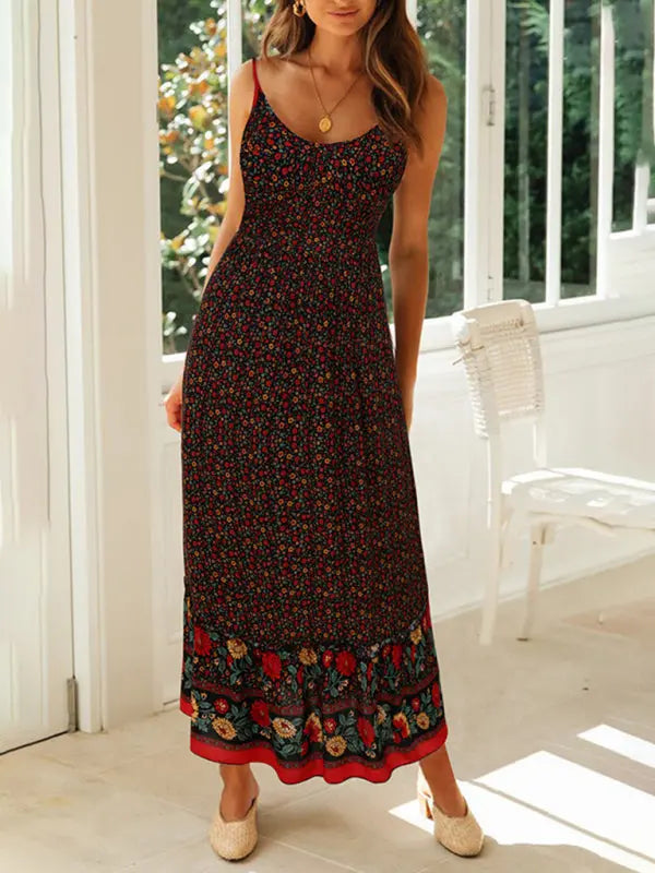 Lily's Bohemian V-Neck Floral Maxi Dress BLUE ZONE PLANET