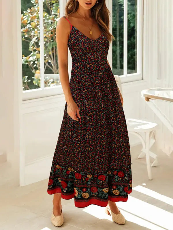 Lily's Bohemian V-Neck Floral Maxi Dress BLUE ZONE PLANET