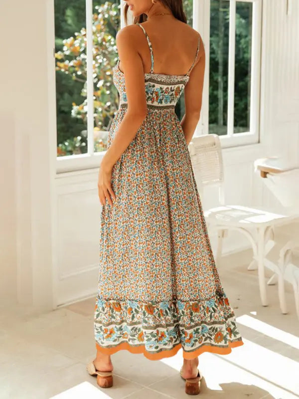 Lily's Bohemian V-Neck Floral Maxi Dress BLUE ZONE PLANET