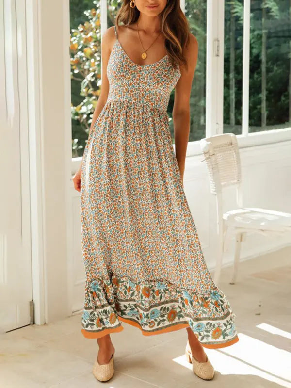 Lily's Bohemian V-Neck Floral Maxi Dress BLUE ZONE PLANET