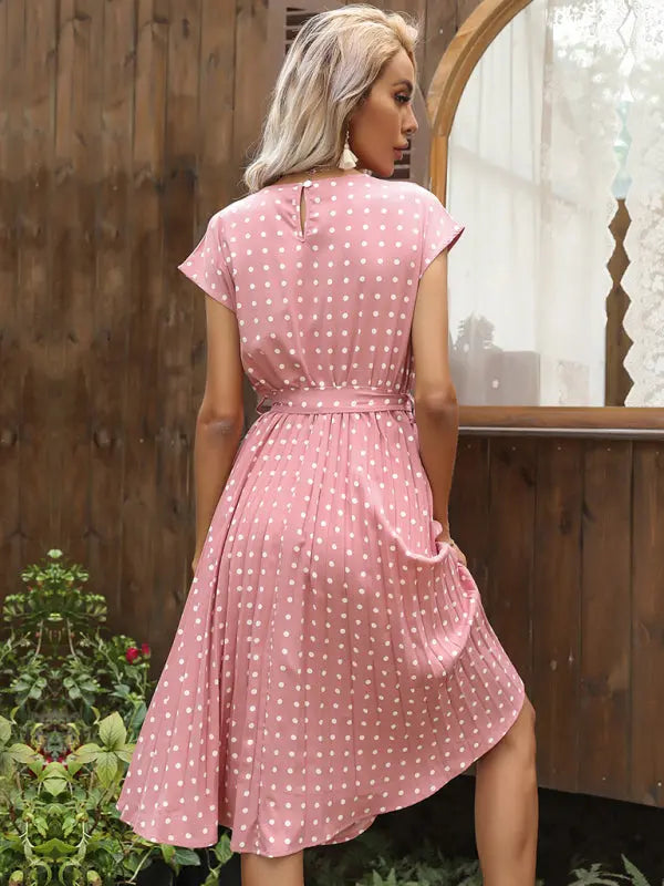 Lily's Woven Polka Dot Pleated Midi Dress kakaclo