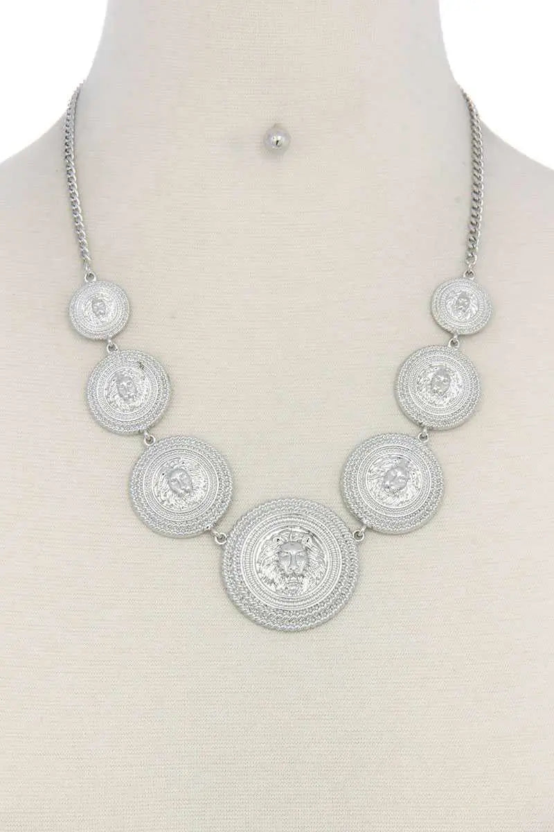 Lion Head Circle Linked Necklace Blue Zone Planet