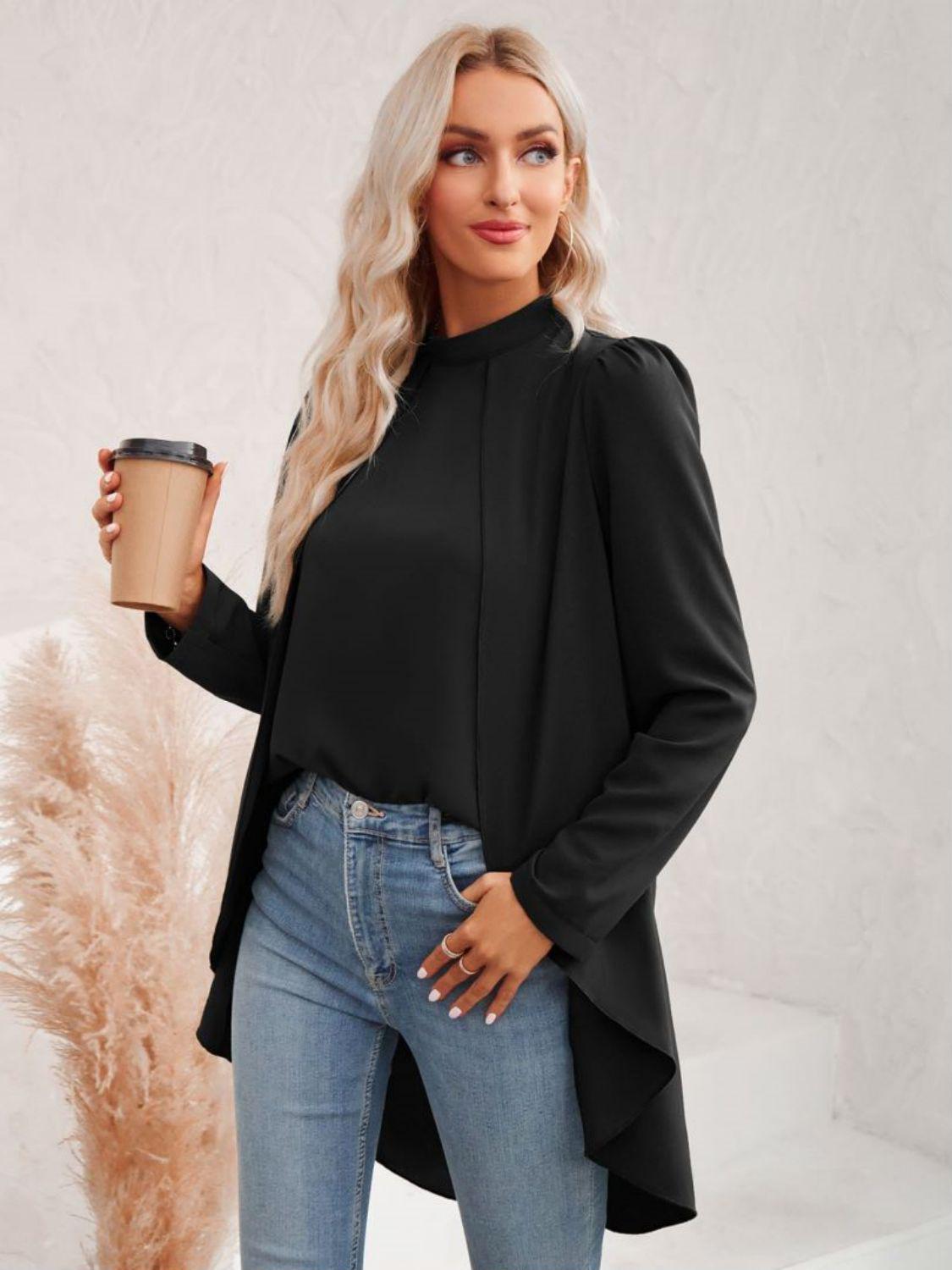 Long Puff Sleeve High-Low Blouse BLUE ZONE PLANET