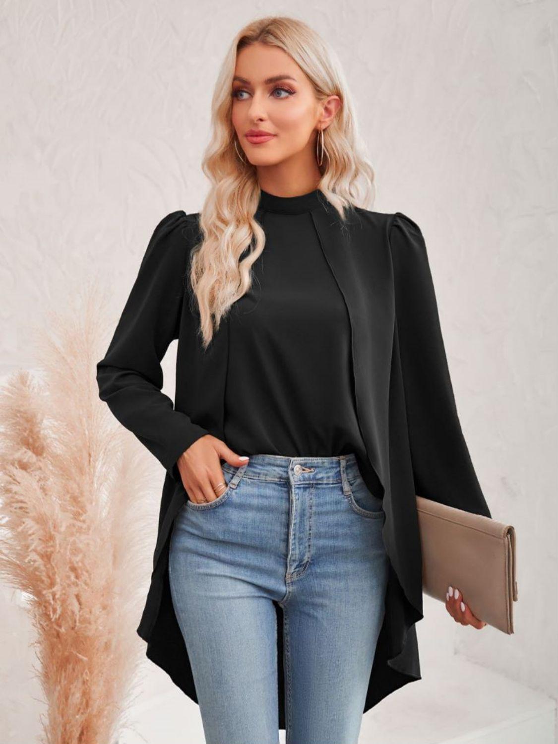 Long Puff Sleeve High-Low Blouse BLUE ZONE PLANET
