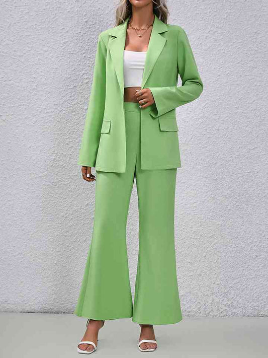 Long Sleeve Blazer and Flare Pants Set-TOPS / DRESSES-[Adult]-[Female]-Mint Green-S-2022 Online Blue Zone Planet