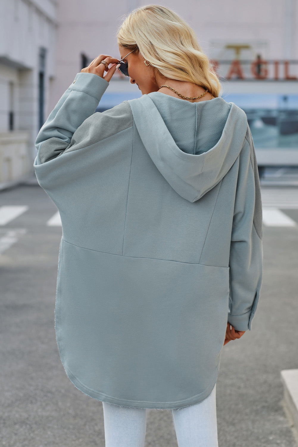 Long Sleeve Buttoned Hoodie with Pockets BLUE ZONE PLANET