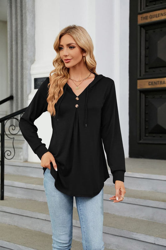 Long Sleeve Hooded Blouse BLUE ZONE PLANET