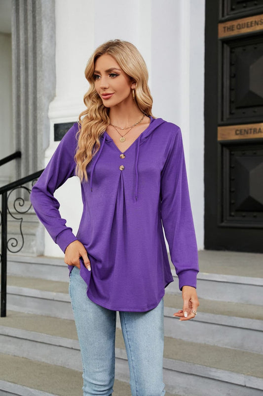 Long Sleeve Hooded Blouse BLUE ZONE PLANET