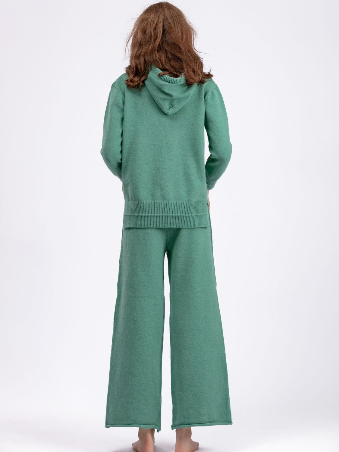 Long Sleeve Hooded Sweater and Knit Pants Set BLUE ZONE PLANET