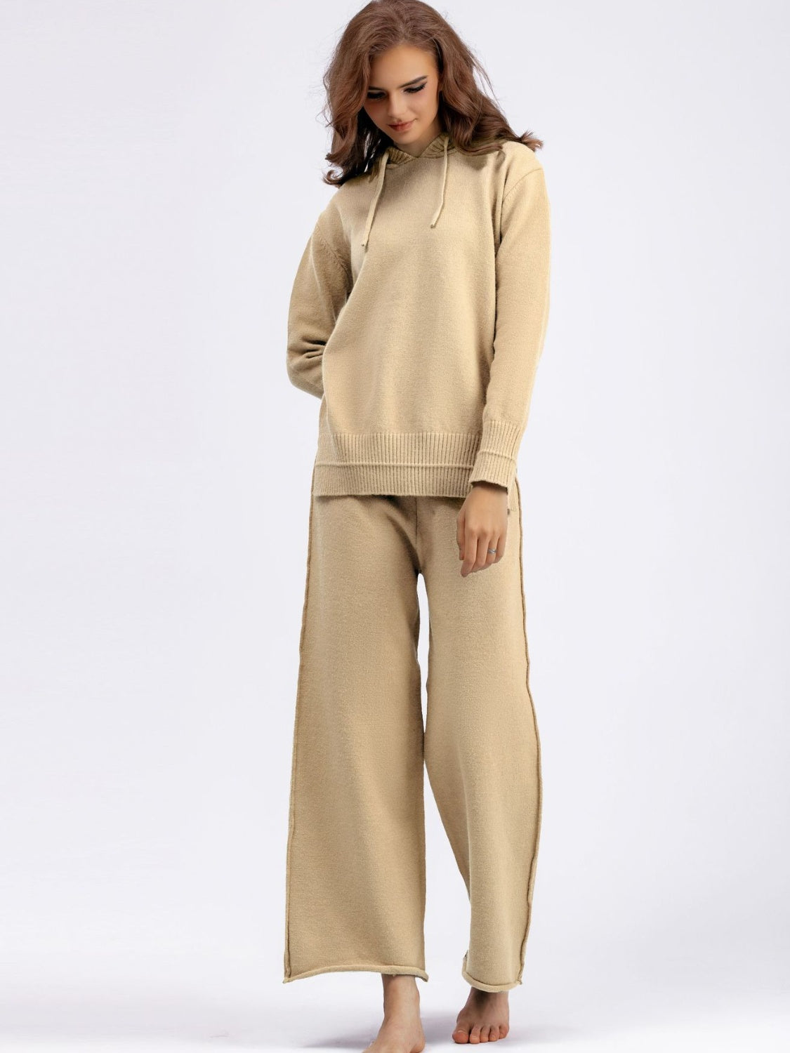 Long Sleeve Hooded Sweater and Knit Pants Set BLUE ZONE PLANET