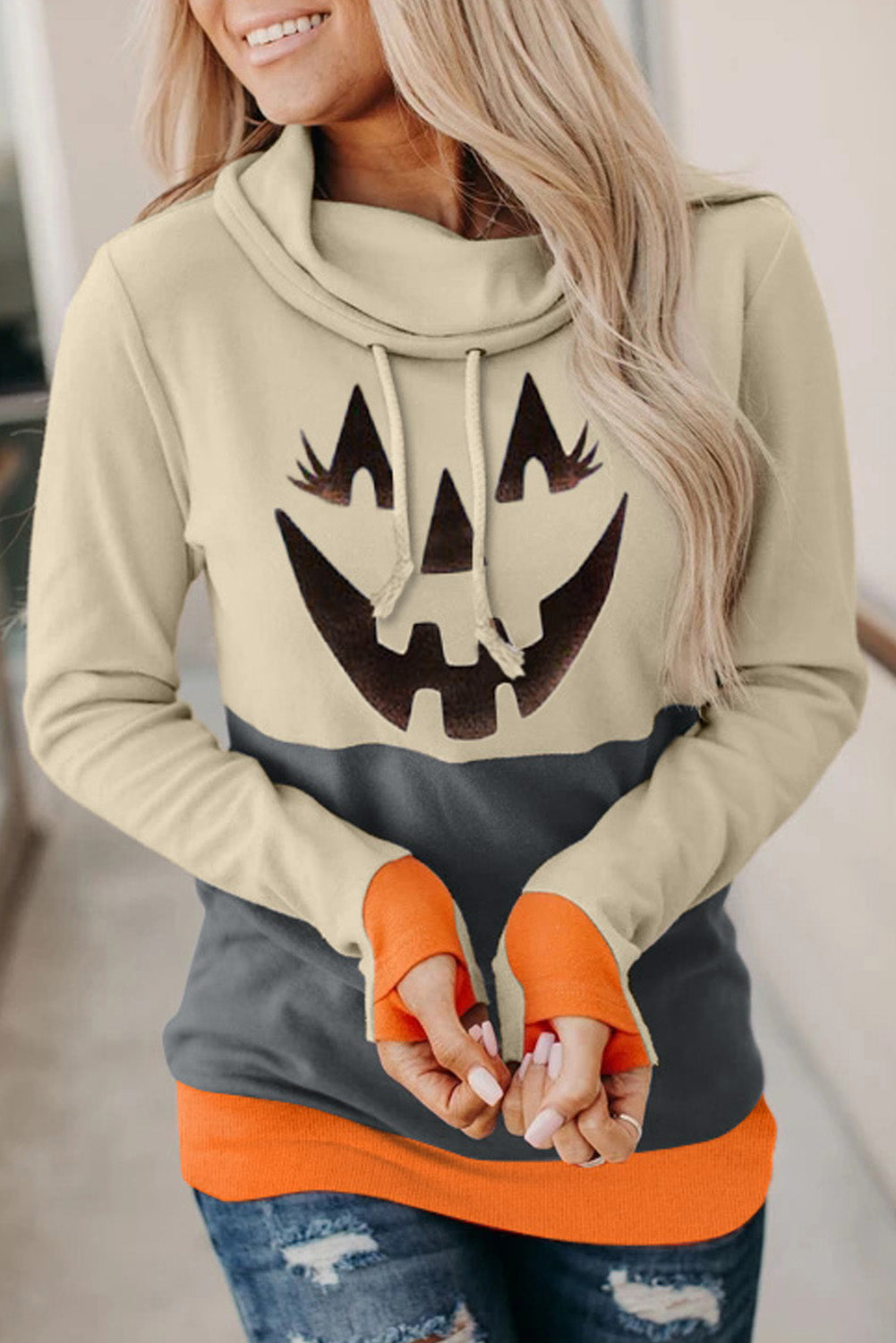 Long Sleeve Jack-O'-Lantern Graphic Sweatshirt BLUE ZONE PLANET