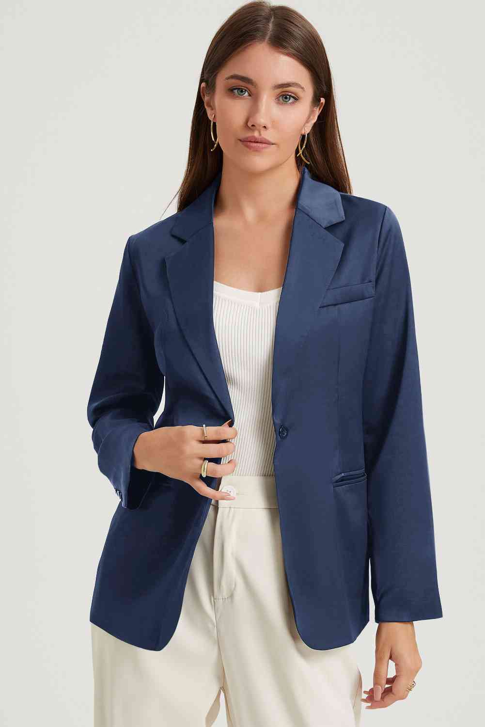 Long Sleeve Lapel Collar Blazer BLUE ZONE PLANET