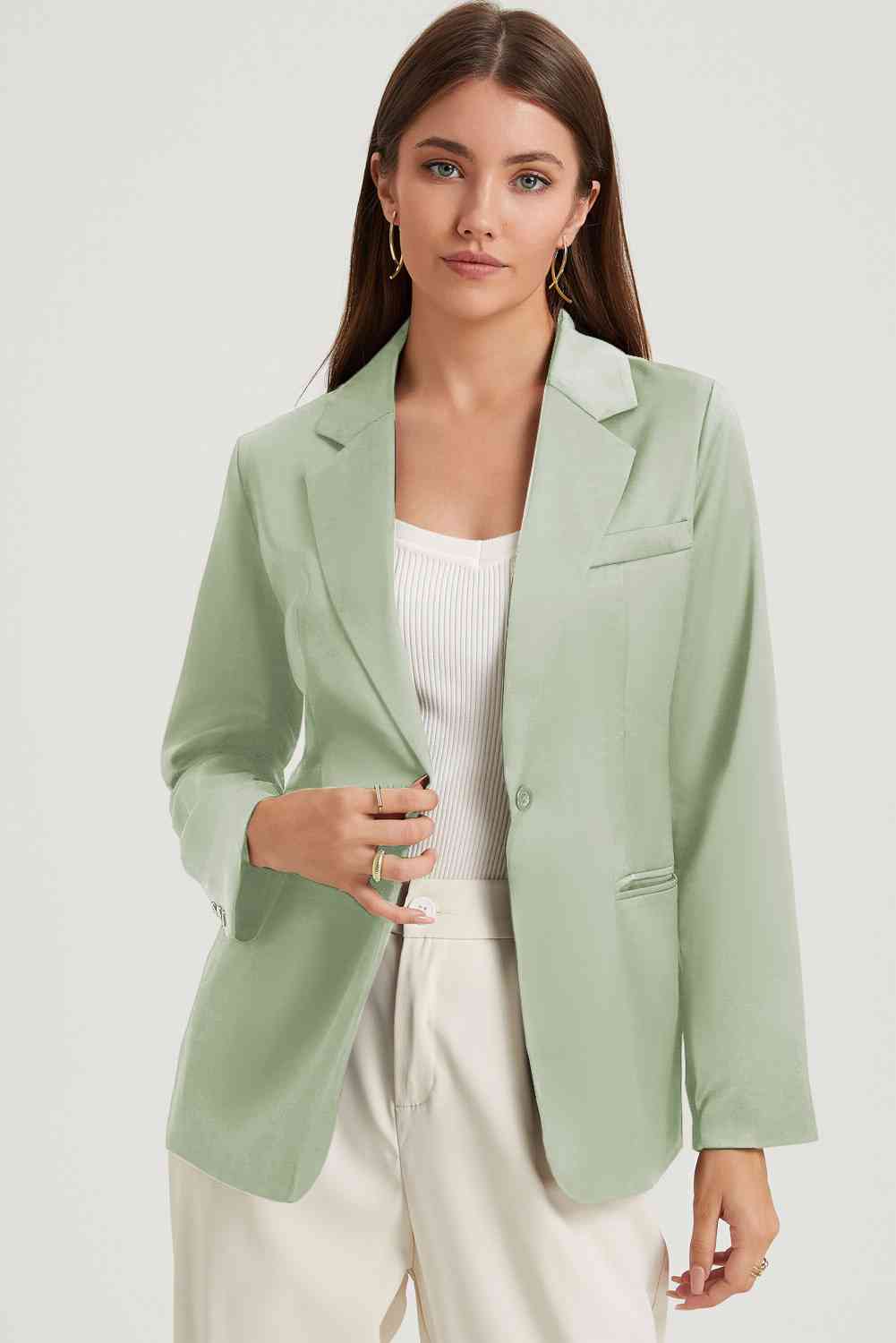 Long Sleeve Lapel Collar Blazer BLUE ZONE PLANET