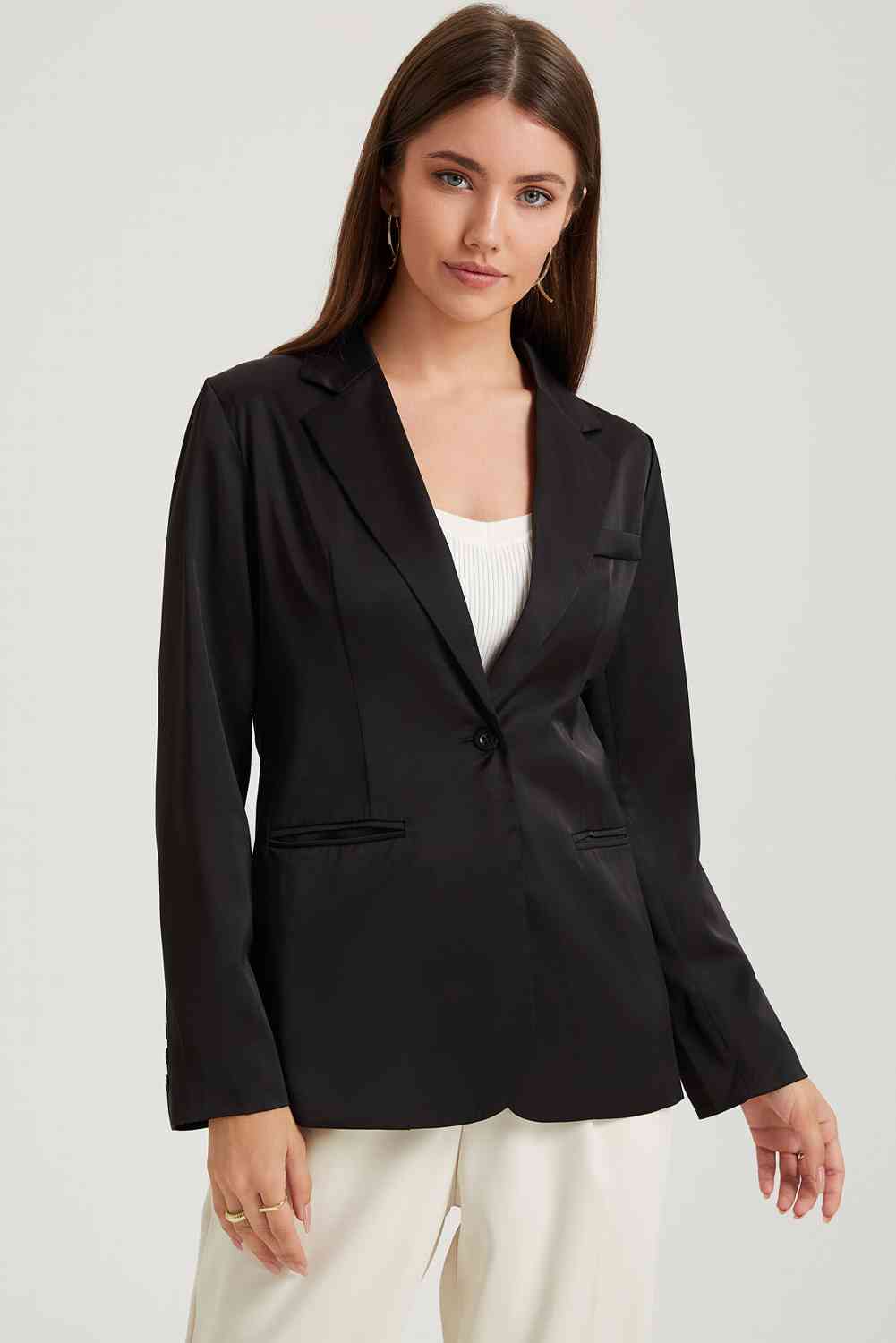 Long Sleeve Lapel Collar Blazer BLUE ZONE PLANET