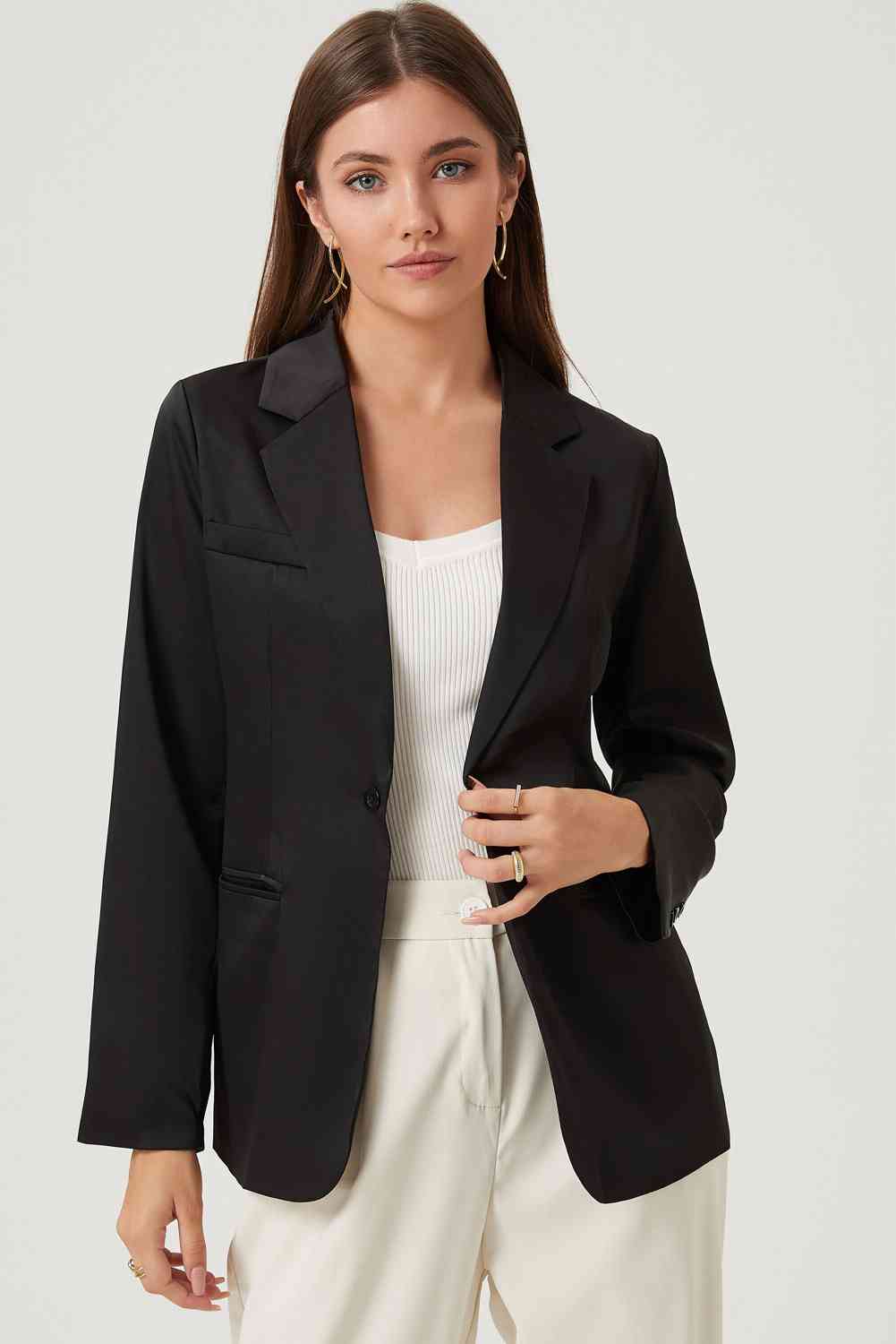 Long Sleeve Lapel Collar Blazer BLUE ZONE PLANET