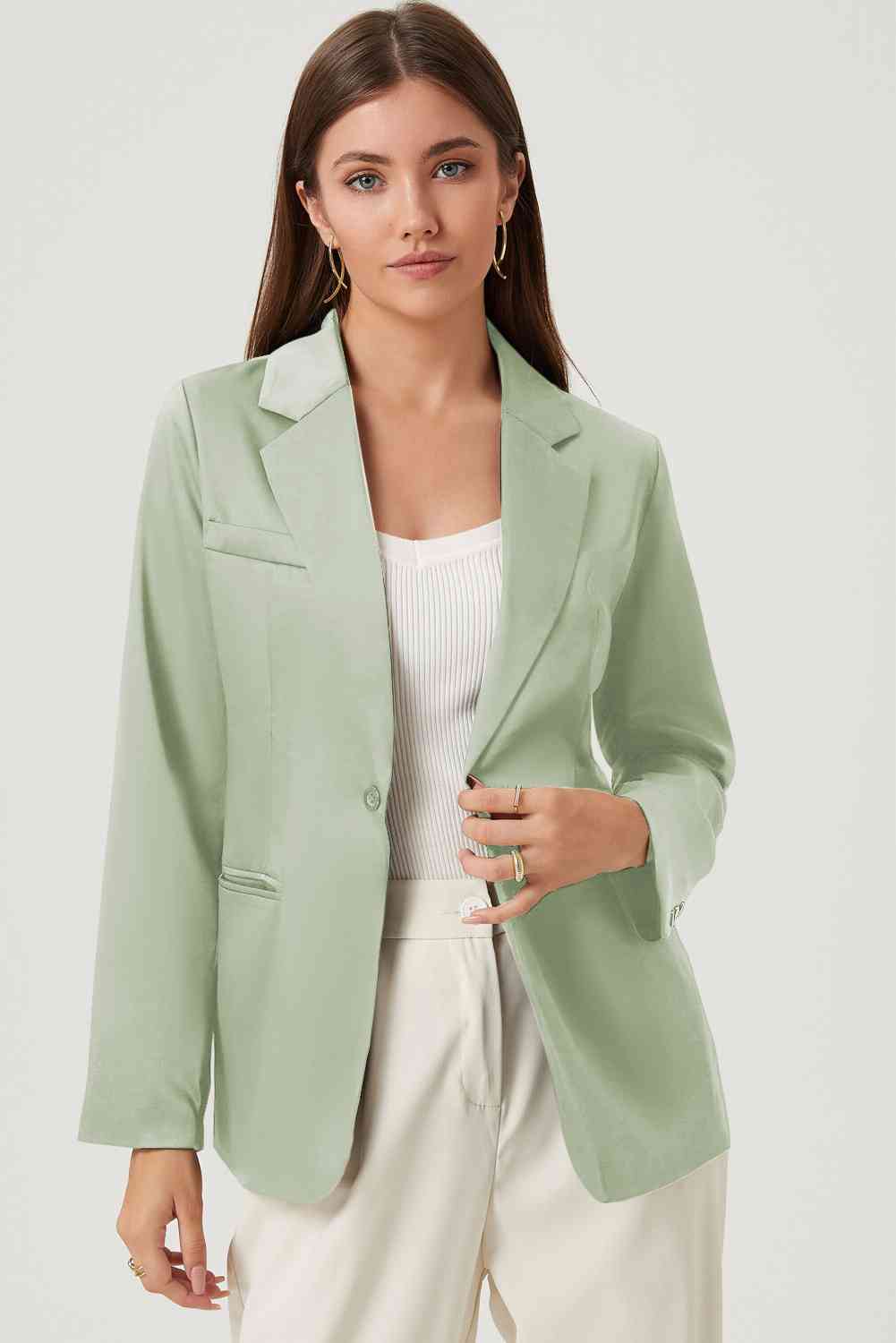 Long Sleeve Lapel Collar Blazer BLUE ZONE PLANET