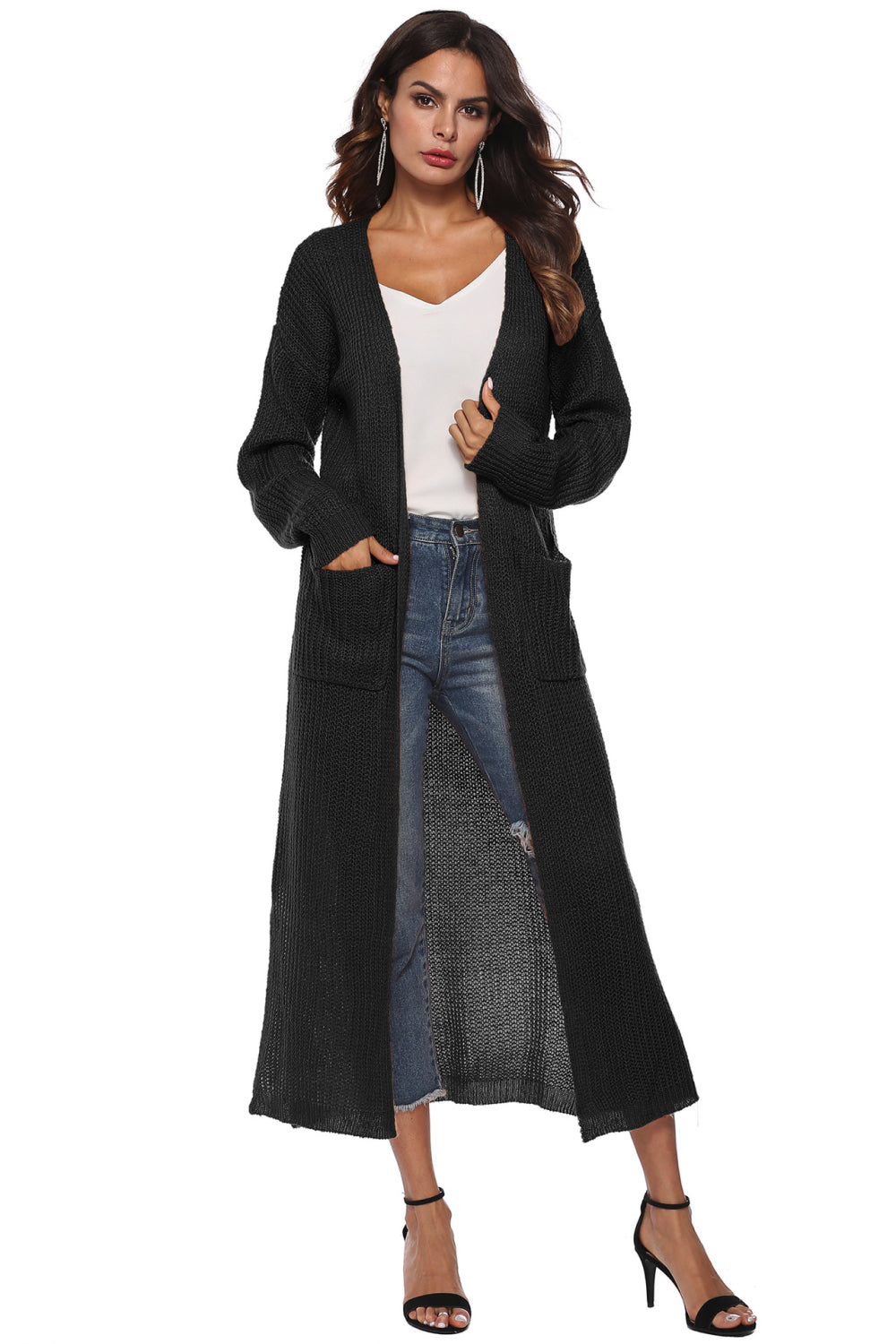 Long Sleeve Open Front Buttoned Cardigan BLUE ZONE PLANET