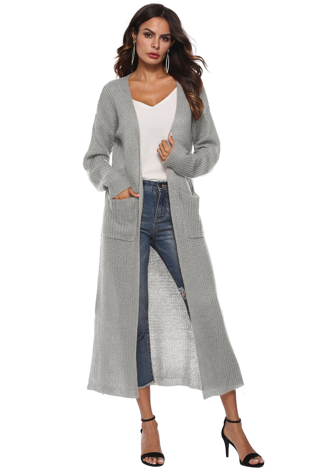 Long Sleeve Open Front Buttoned Cardigan BLUE ZONE PLANET