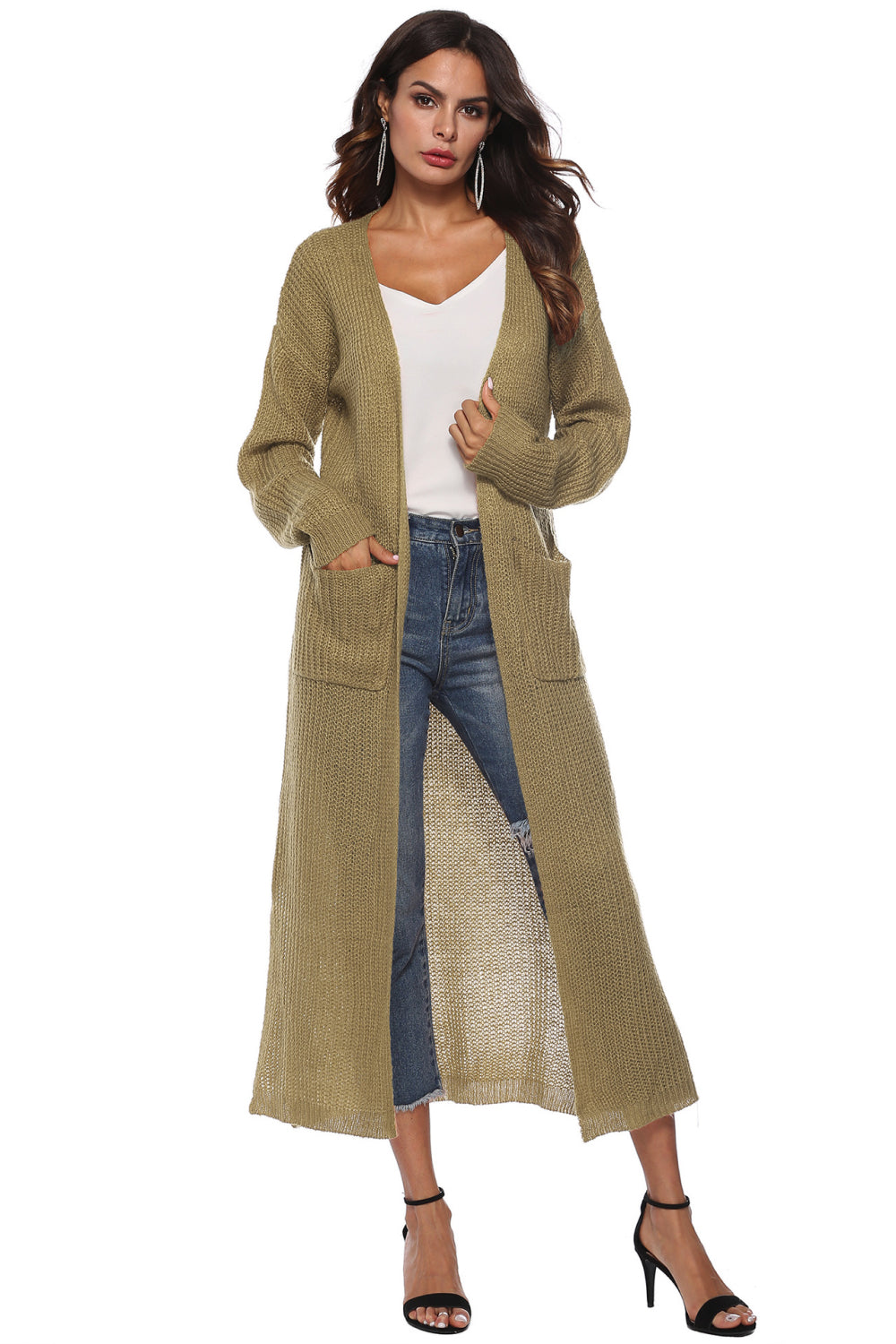 Long Sleeve Open Front Buttoned Cardigan BLUE ZONE PLANET