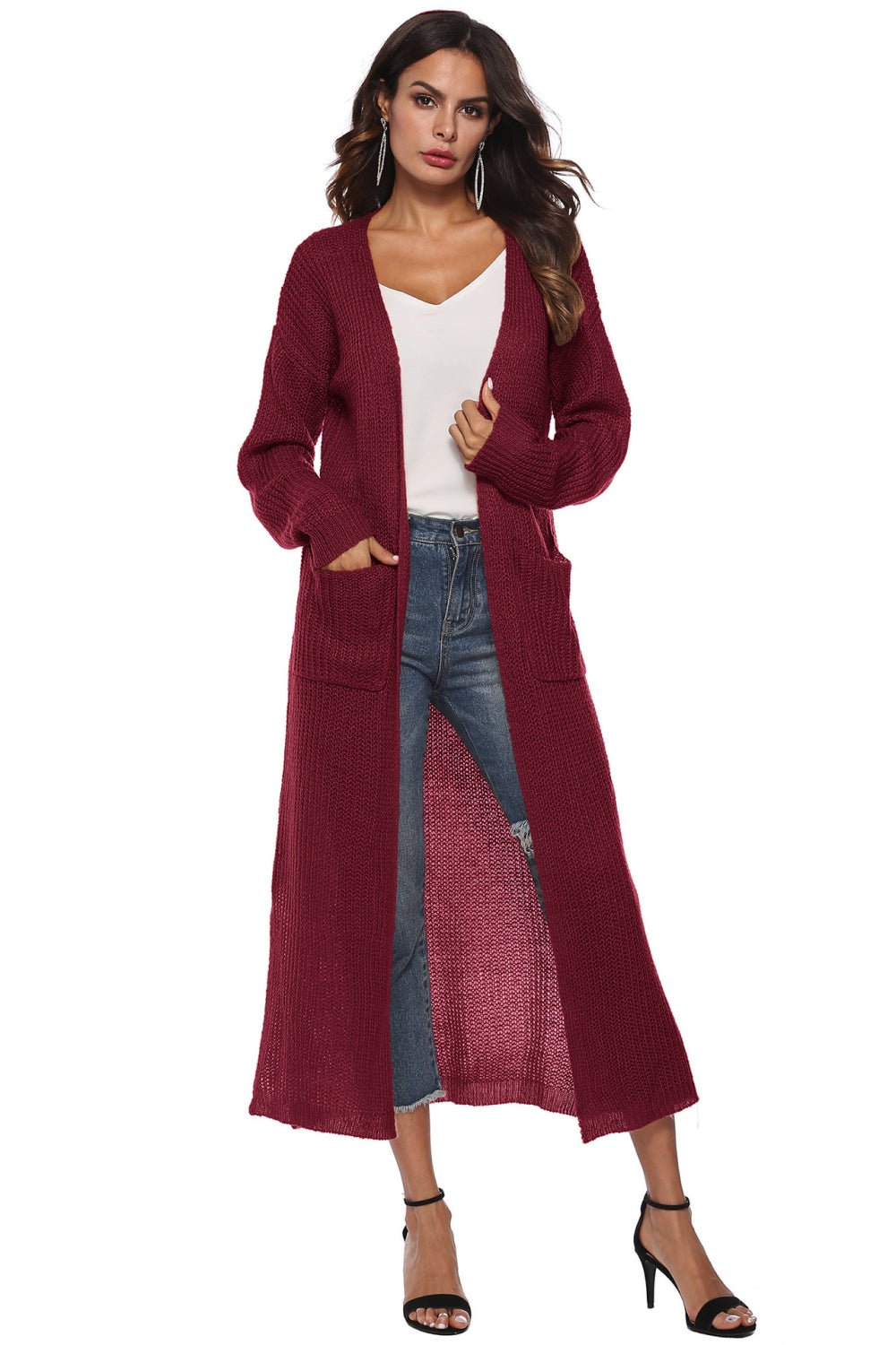 Long Sleeve Open Front Buttoned Cardigan BLUE ZONE PLANET