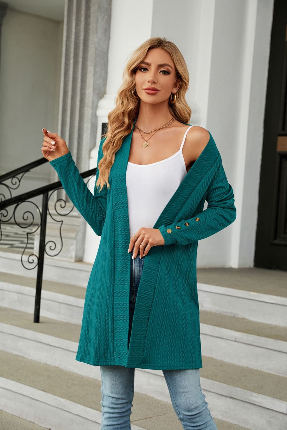 Long Sleeve Open Front Cardigan BLUE ZONE PLANET