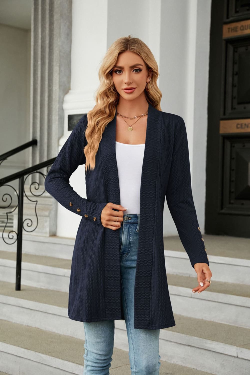 Long Sleeve Open Front Cardigan BLUE ZONE PLANET