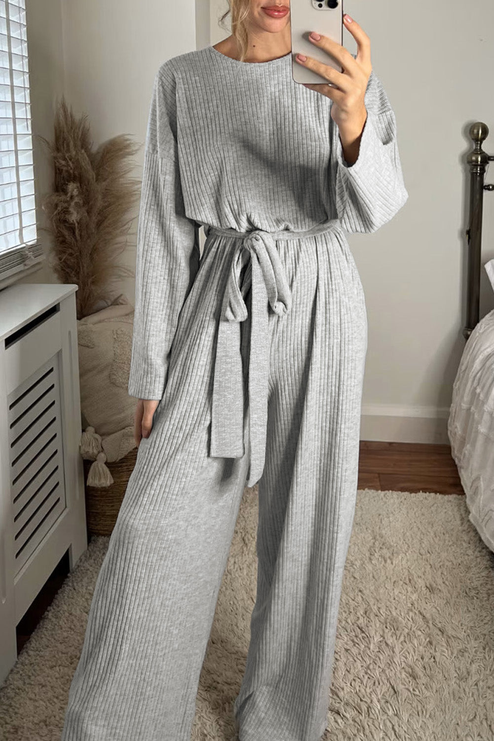 Long Sleeve Round Neck Jumpsuit BLUE ZONE PLANET