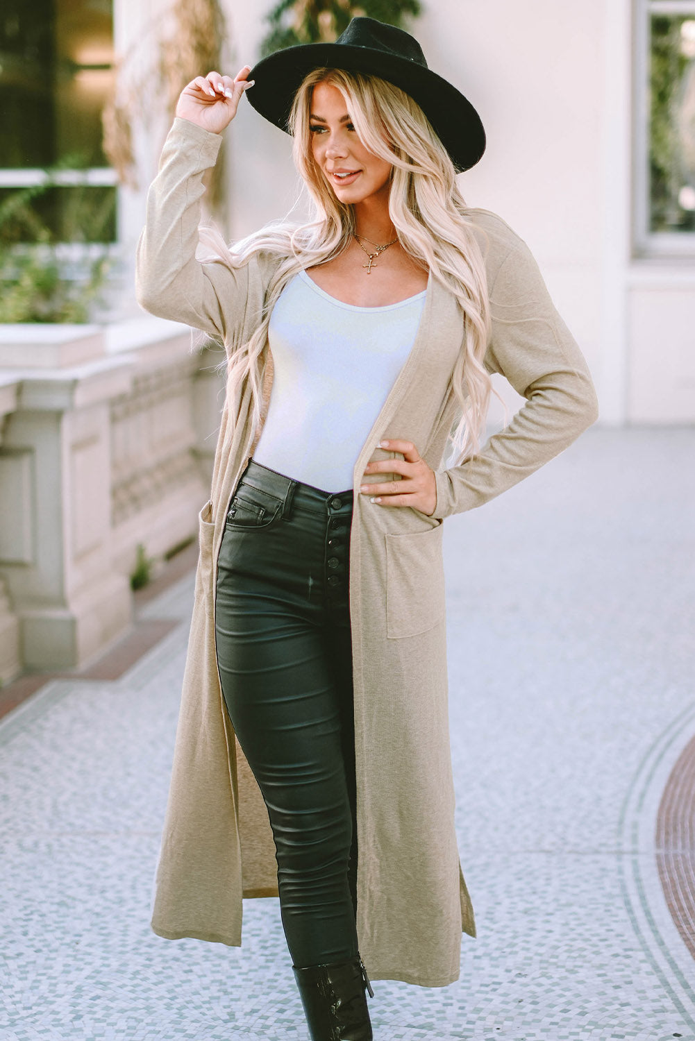 Long Sleeve Slit Cardigan with Pocket BLUE ZONE PLANET