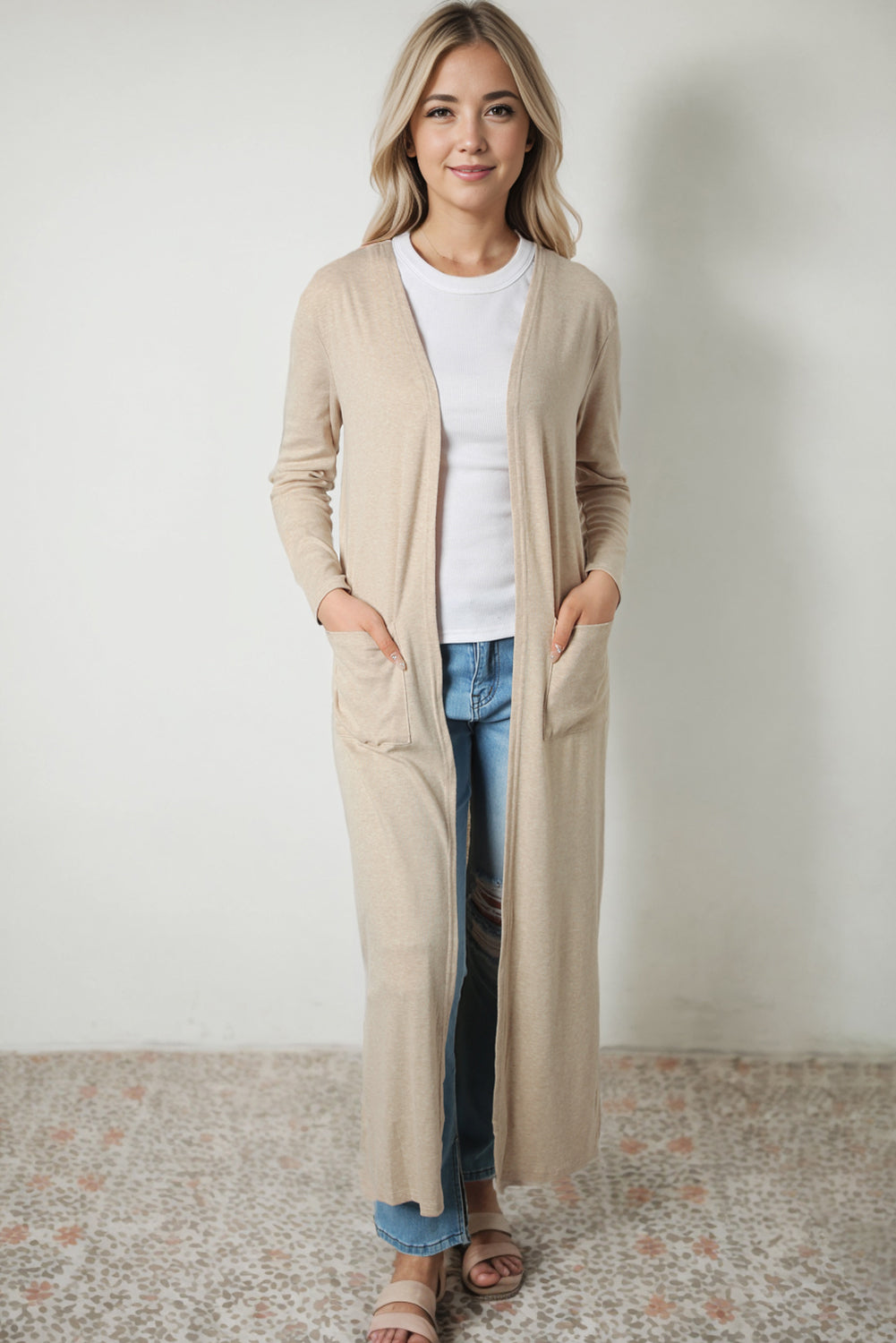 Long Sleeve Slit Cardigan with Pocket BLUE ZONE PLANET