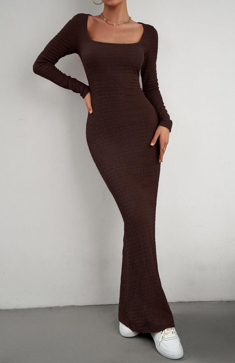 Long Sleeve Square Neck Maxi Bodycon Dress BLUE ZONE PLANET