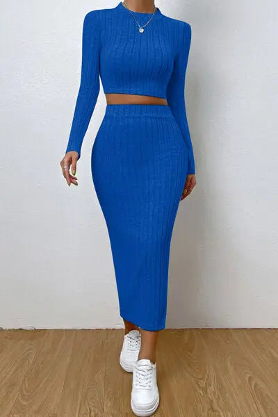 Long Sleeve Top and Wrap Skirt Set BLUE ZONE PLANET