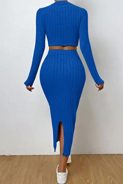 Long Sleeve Top and Wrap Skirt Set BLUE ZONE PLANET