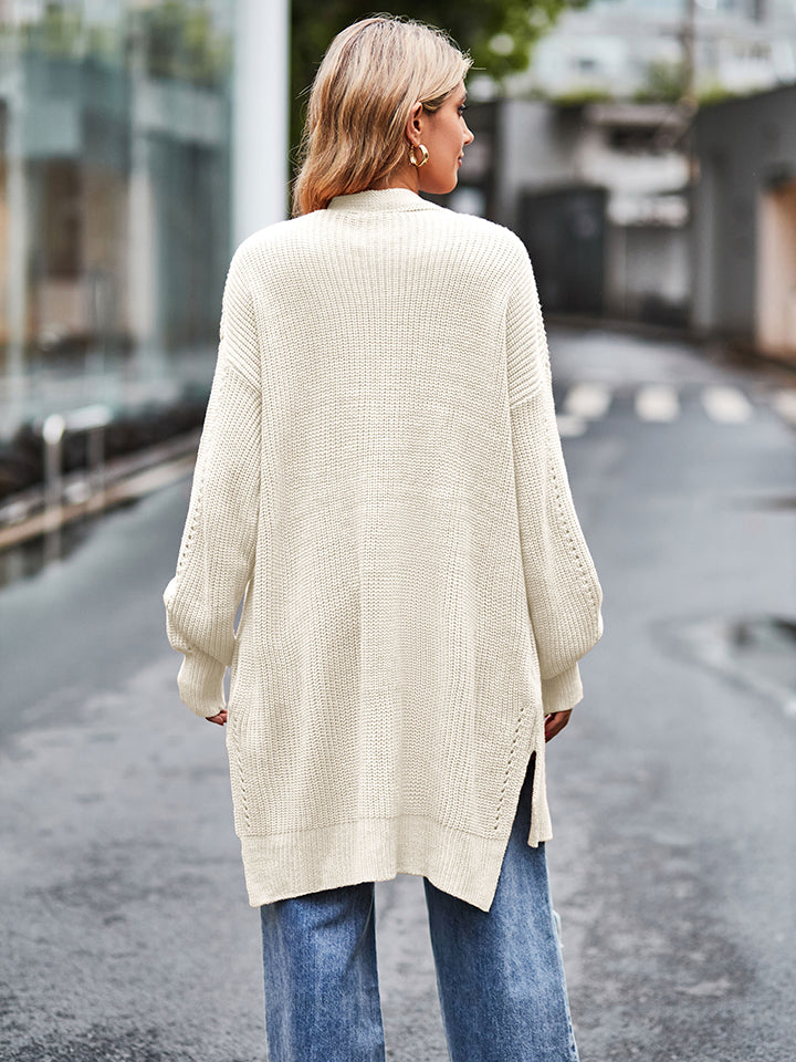 Long Sleeve Waffle-Knit Cardigan BLUE ZONE PLANET