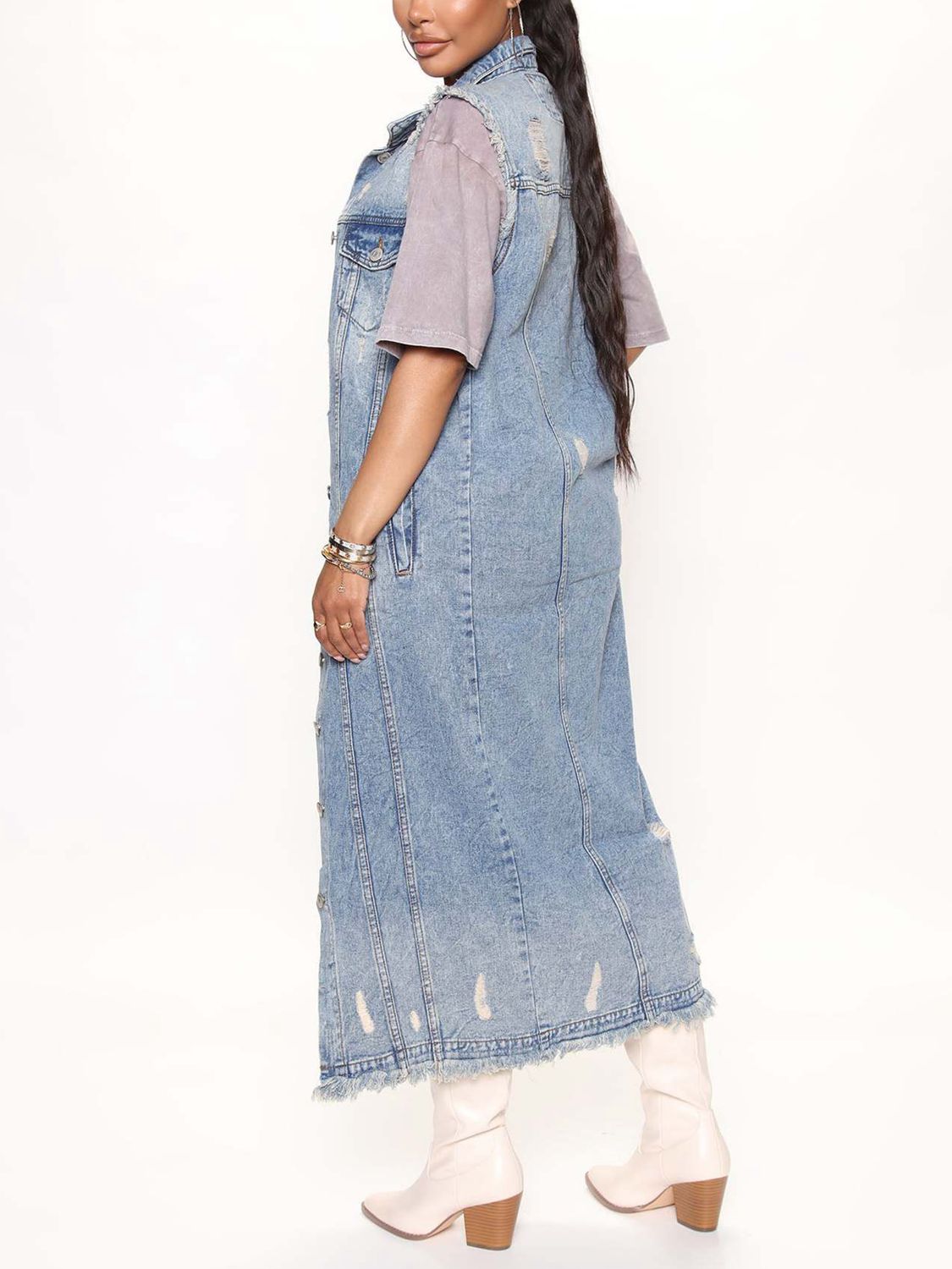 Long Sleeveless Denim Jacket BLUE ZONE PLANET