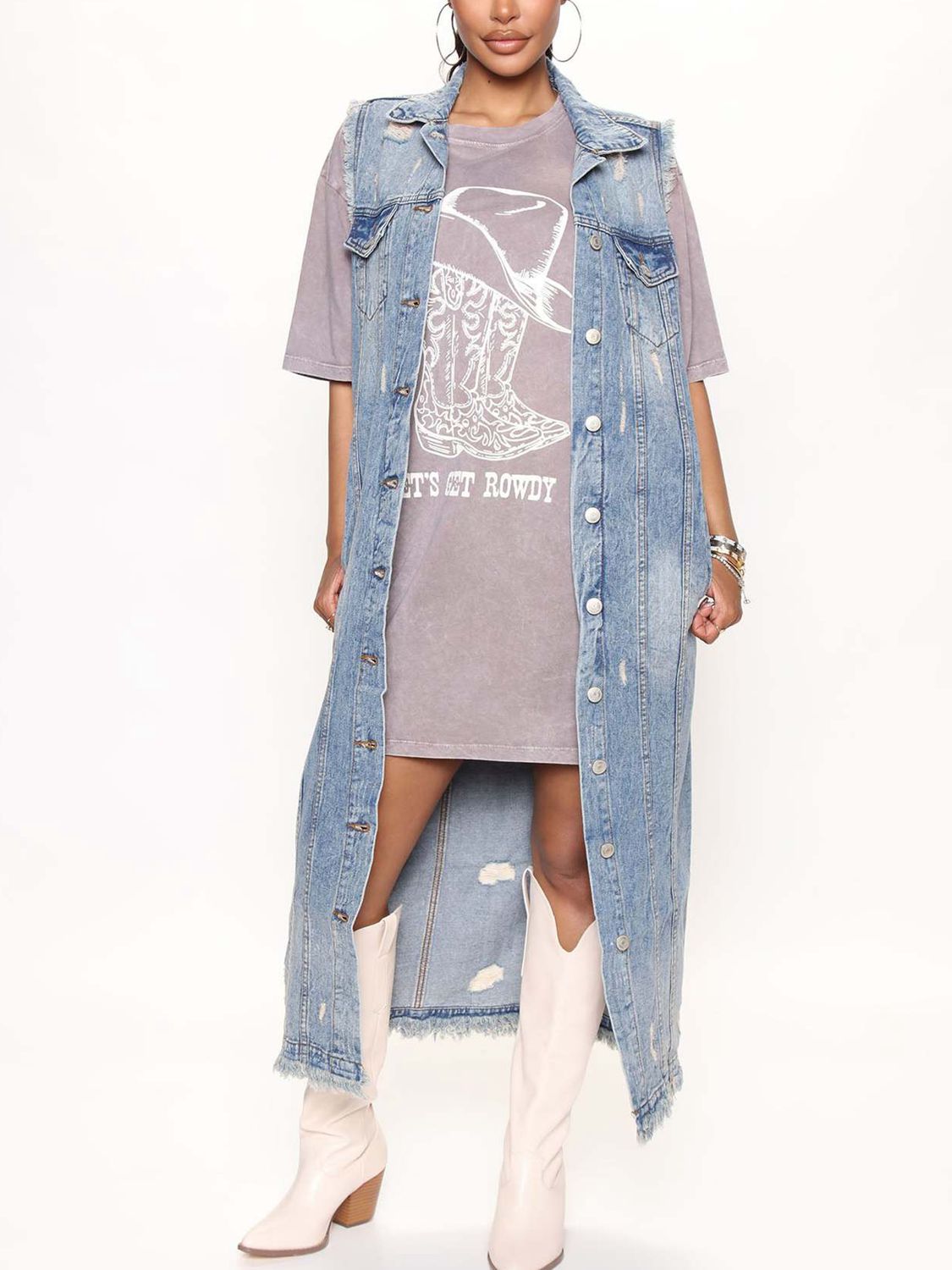 Long Sleeveless Denim Jacket BLUE ZONE PLANET