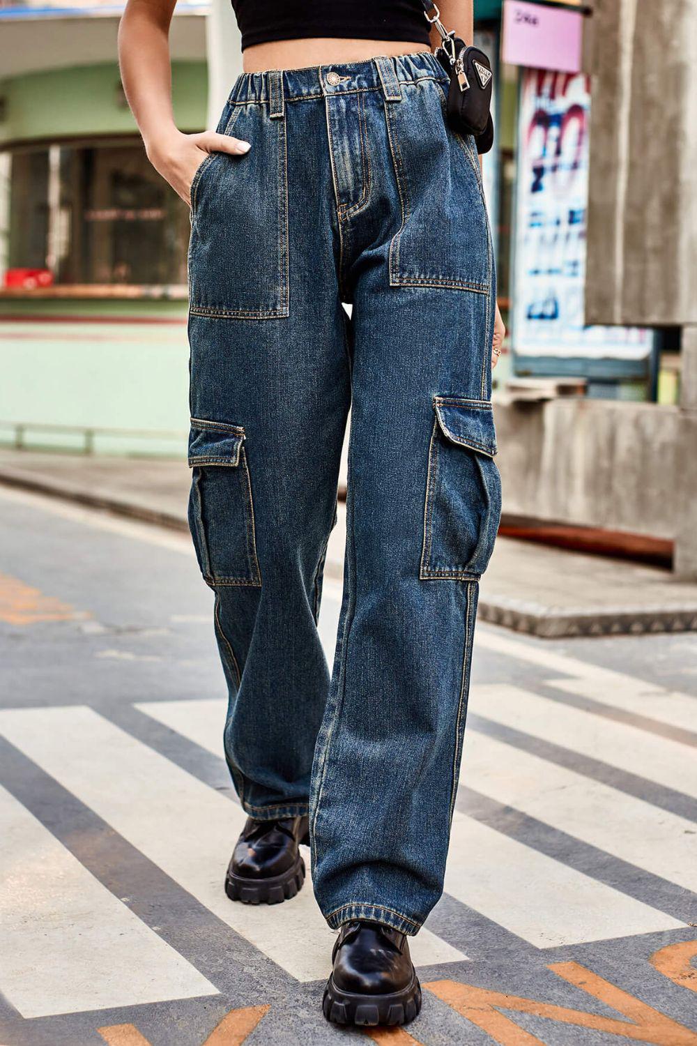Long Straight Leg Jeans with Pockets BLUE ZONE PLANET