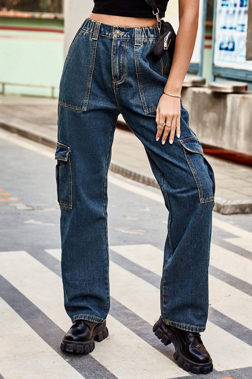 Long Straight Leg Jeans with Pockets BLUE ZONE PLANET